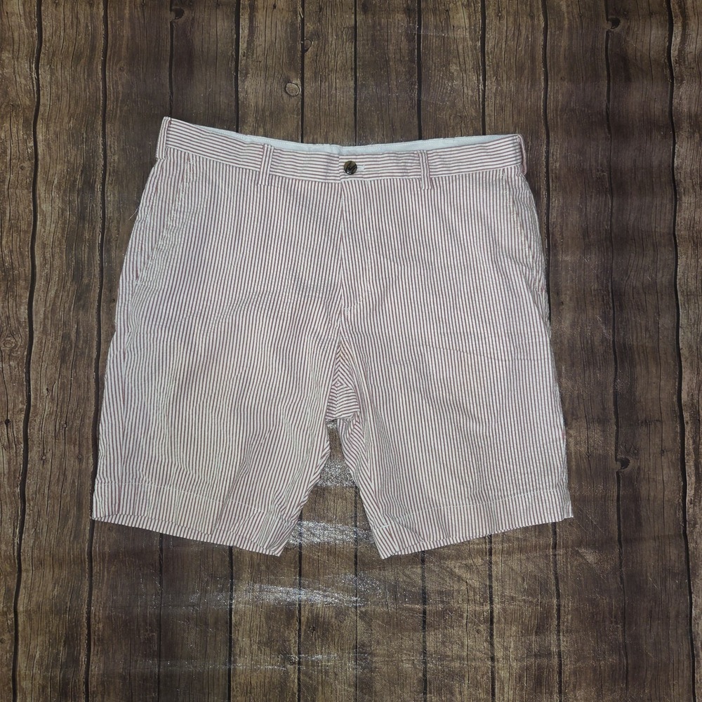 Brooks Brothers Seersucker Striped Shorts 38 Red 10" Inseam Preppy Ivy League